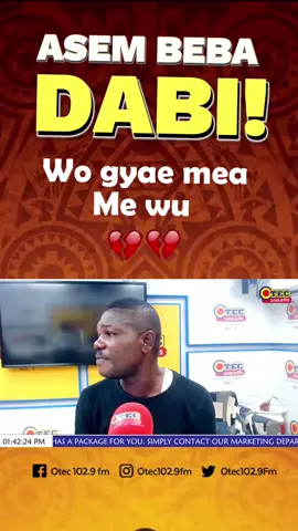 Sweet sweet lady, se wo gyae me a me wu ooo 💔💔 #asembebadabi #OTEC1029fm #brokenheart #sad #Love