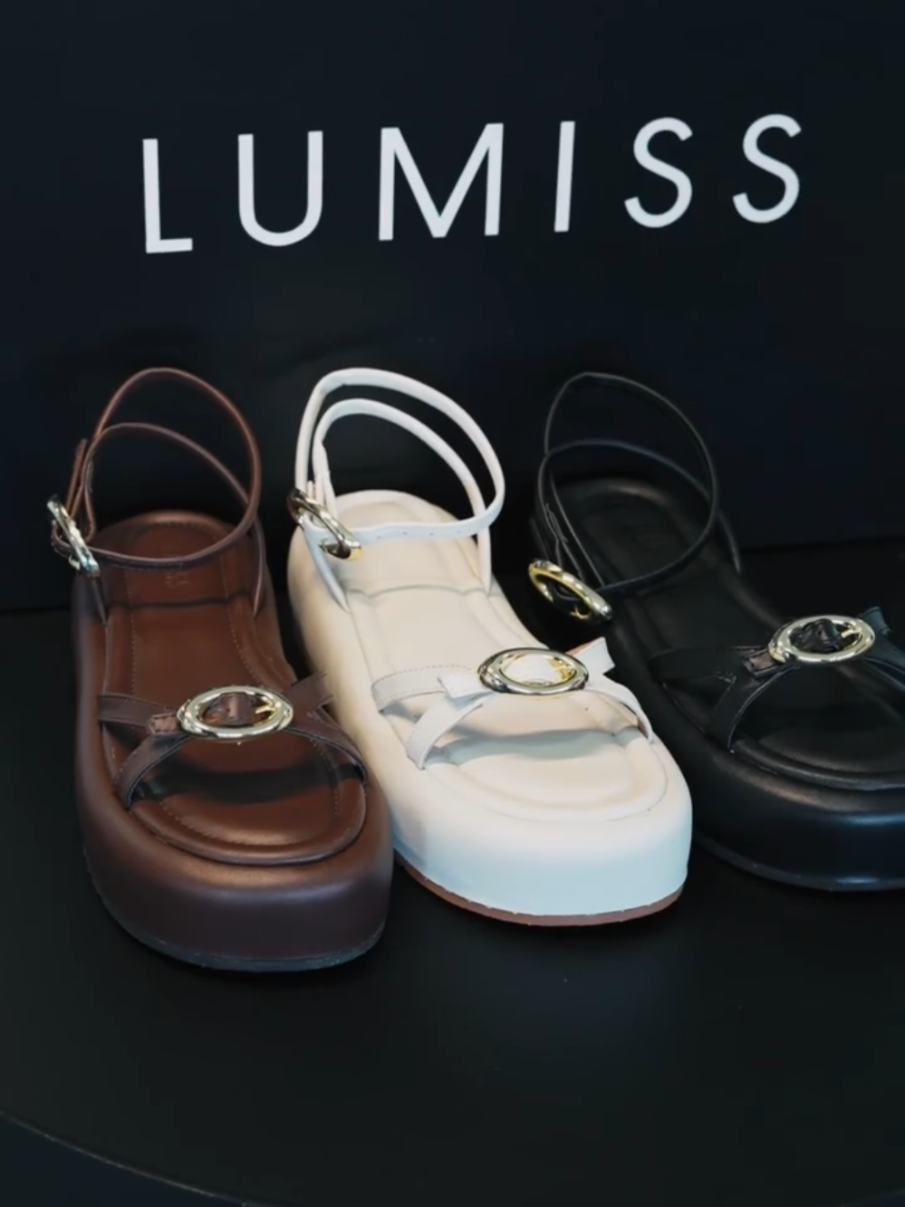 Sandália Feminina Lumiss Flatform Confortável Fivelas Dourada Tiras Finas #sandalia #chinelo #moda #shopee 
