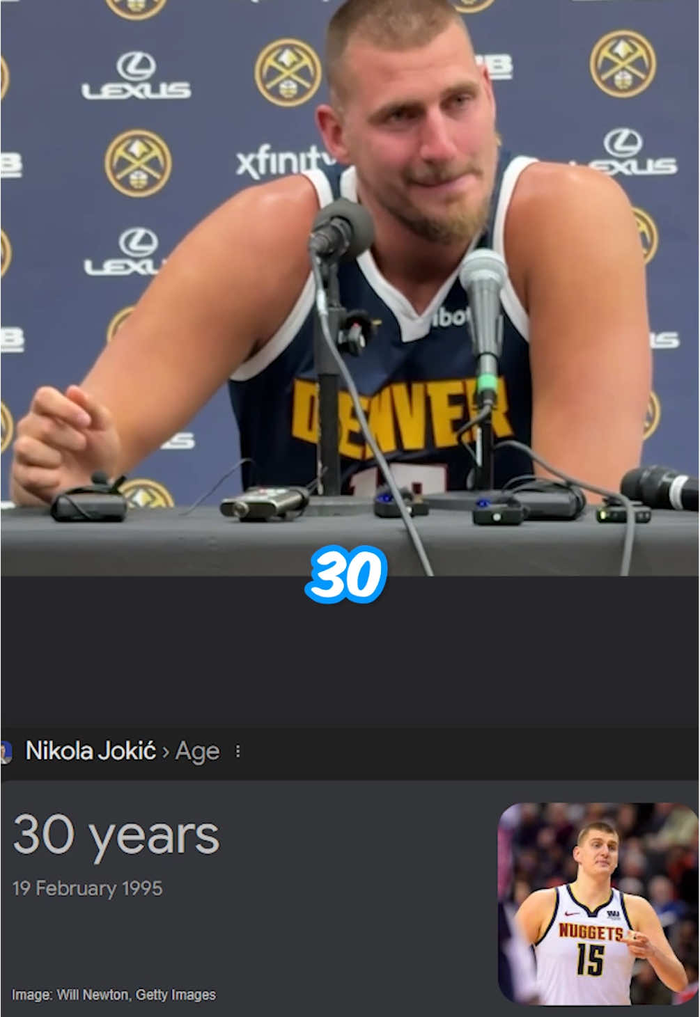 Jokic wasn’t happy the reporter brought up his age. 😅😅 #nikolajokic #jokic #basketball #NBA #nuggets 