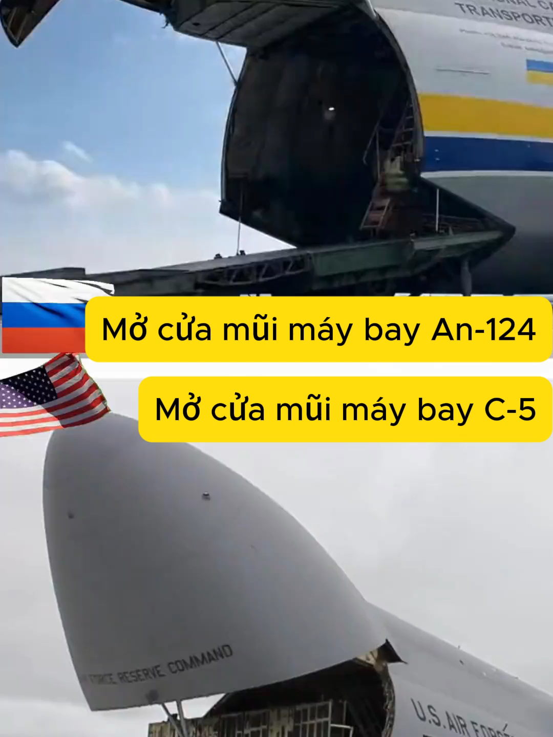 🚀 An-124 vs C-5 Galaxy Hai “gã khổng lồ” vận tải, ai mới là ông vua bầu trời? ✈️ Một chiếc có thể há miệng “nuốt” cả xe tăng, ✈️ Một chiếc có thể lật mở mũi để chứa cả xe bọc thép! 💥 Nga VS Mỹ – sức mạnh vận tải đối đầu trực diện! #An124 #C5Galaxy #KhoaHọcCôngNghệ #MilitaryTech #quânsự #CôngNghệQuânSự