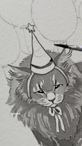 Sad cat for inktober only it’s watered down acrylic paint 👍  I think I ruined it with black whiskers! Maybe I should paint them white? #inktober #painting #cat #art #illustration 