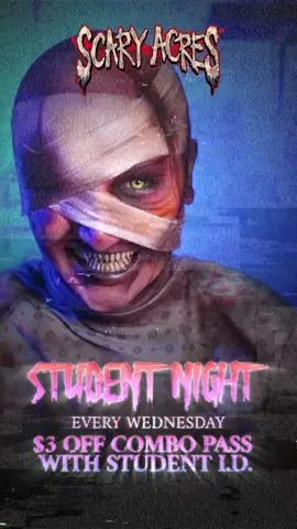 😱🤑There are SO many discounts to enjoy during the week at Scary Acres!!🤑😱 ✏️ Join us TONIGHT for STUDENT NIGHT! Students receive $3 off a combo pass with student ID! 💥MILITARY - FIRST RESPONDERS - TEACHERS Get great discounts every Wed, Thurs & Sun!  $3 off combo / $1 off single Attractions with ID Don’t forget….. 🥫Support FOOD BANK of the HEARTLAND by donating cans of food every Wed, Thurs & Sun: 3 cans of food = $3 off Combo pass 1 can of food = $1 off single Attractions  🤡 It’s the same great show but with shorter lines and longer walks through the Attractions!  📍 172nd Giles  ⏰ Parking lot opens at 6:30pm 🎟️ Ticket sales 7pm - 10pm **And if you want to be a part of our team for this season, it’s not too late! Email us at contact@scaryacres.com to sign up!** www.scaryacres.com #omahahaunt #hauntedhouse #halloween2025 #scaryacres #bestofomaha 