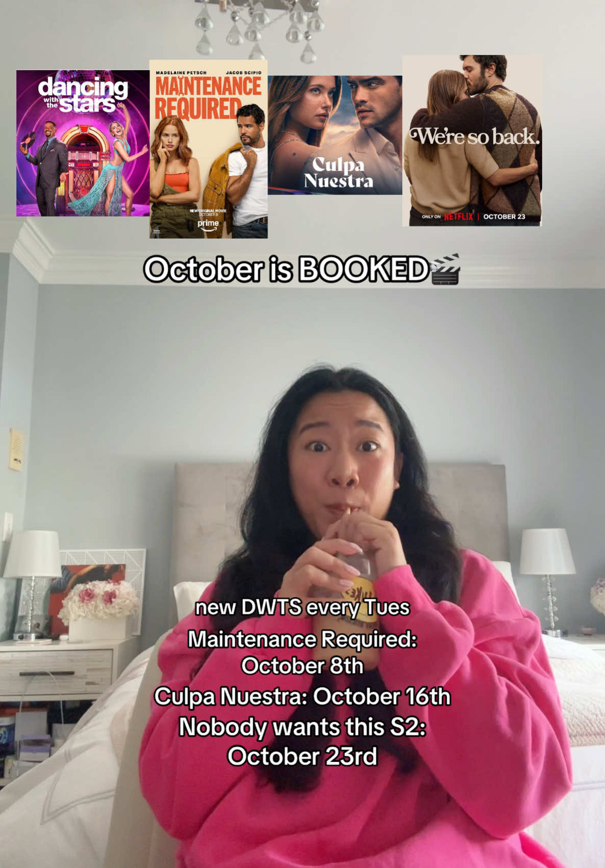 October is BOOKED😂🎬🍿 #Dwts #maintenancerequired #culpanuestra #nobodywantsthis 
