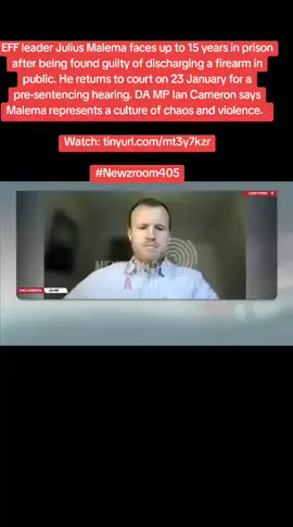 EFF leader Julius Malema faces up to 15 years in prison after being found guilty of discharging a firearm in public. He returns to court on 23 January for a pre-sentencing hearing. DA MP Ian Cameron says Malema represents a culture of chaos and violence.   Watch: tinyurl.com/mt3y7kzr #Newzroom405 
