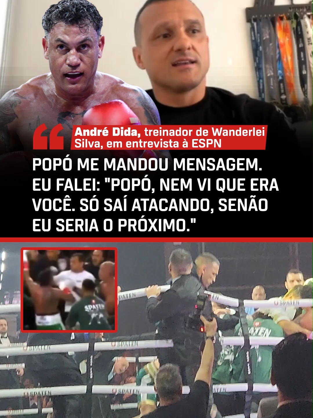 Em entrevista exclusiva à ESPN, André Dida revelou conversa com Popó após briga generalizada #ESPNKnockOut #Boxe #Popó #WanderleiSilva #Dida   Imagens: Ag Fight
