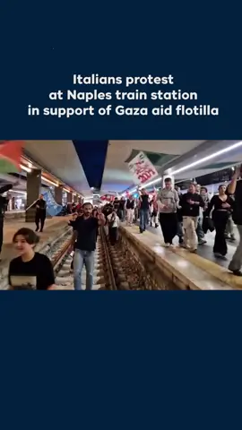 Thousands of people gathered in the streets of Rome, Naples and Turin to protest against the interception by Israel of the Gaza-bound aid flotilla. Protesters tried to enter Rome’s main railway station and in Naples, sat on the rails of Naples’ main station, singing “Free Palestine”.