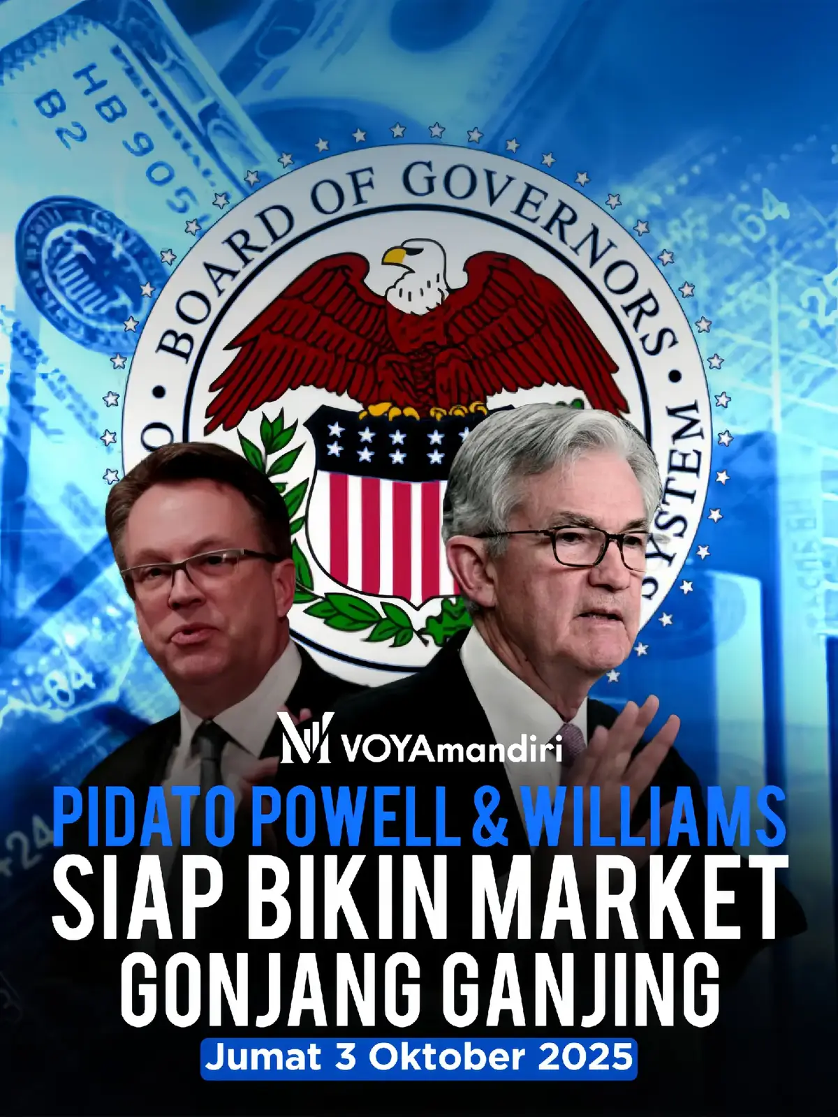 Tanggal 3 Oktober 2025, market global diprediksi bakal gonjang-ganjing. 🔥 Kenapa? Karena ada pidato penting dari Powell & Williams—dua sosok kunci The Fed yang sering banget bikin arah market berubah drastis. ⚡ Setiap kata yang keluar bisa memicu: 💵 USD melonjak atau terjun 🥇 Emas jadi buruan safe haven 📉 Saham bisa volatile parah 📈 Forex pasangan mayor siap berayun liar 🎢 Intinya, pidato mereka ibarat roller coaster market—yang siap, bisa cuan besar. Yang gak siap, bisa kelibas dalam sekejap. 👉 Jadi, trader harus waspada: ✅ Siapkan strategi ✅ Jangan overlot ✅ Perhatikan money management ✅ Ikuti terus update dari VOYAmandiri 📊 Ingat, market selalu kasih peluang, tapi cuma trader disiplin yang bisa manfaatin momentum besar ini. 🚀 #voyamandiri  #forexnews  #fypage  #marketupdate  #powell 