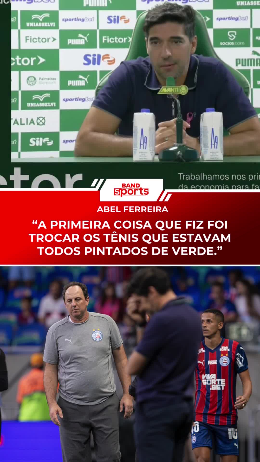 INDIRETA PRO CENI? 👀👀 Após a vitória sobre o Vasco, Abel Ferreira continuou a criticar o gramado da Arena Fonte Nova, palco da derrota do Palmeiras diante do Bahia, no último domingo. #BandSports #AbelFerreira #Palmeiras #Bahia #Vasco