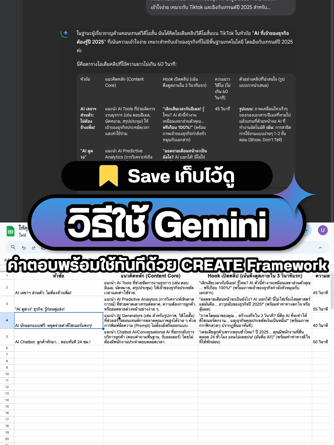 วิธีใช้ Gemini ให้คำตอบพร้อมใช้งานได้ทันทีด้วย CREATE Framework #UltimatePython #ChatGPT #AI #GenAI #Framework #prompt #openai #gemini #google #excel #googlesheets