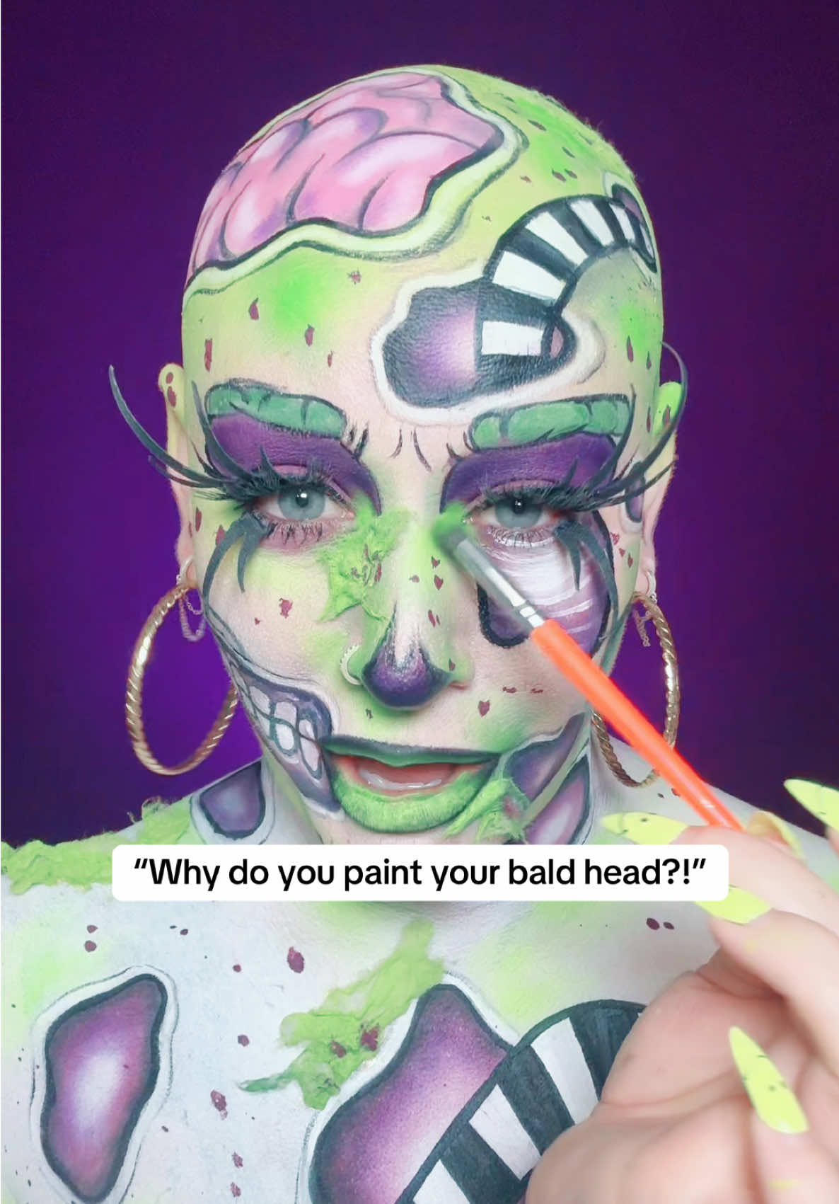 My bald head is my fave canvas 👽 ##makeup##bald##halloweenmakeup