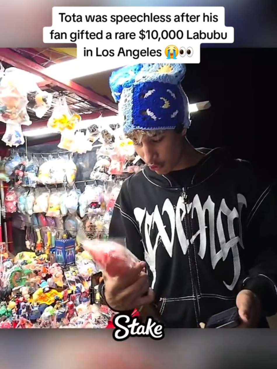 Tota was speechless after his fan gifted a rare $10,000 Labubu in Los Angeles 😭👀 #tota #fyp 