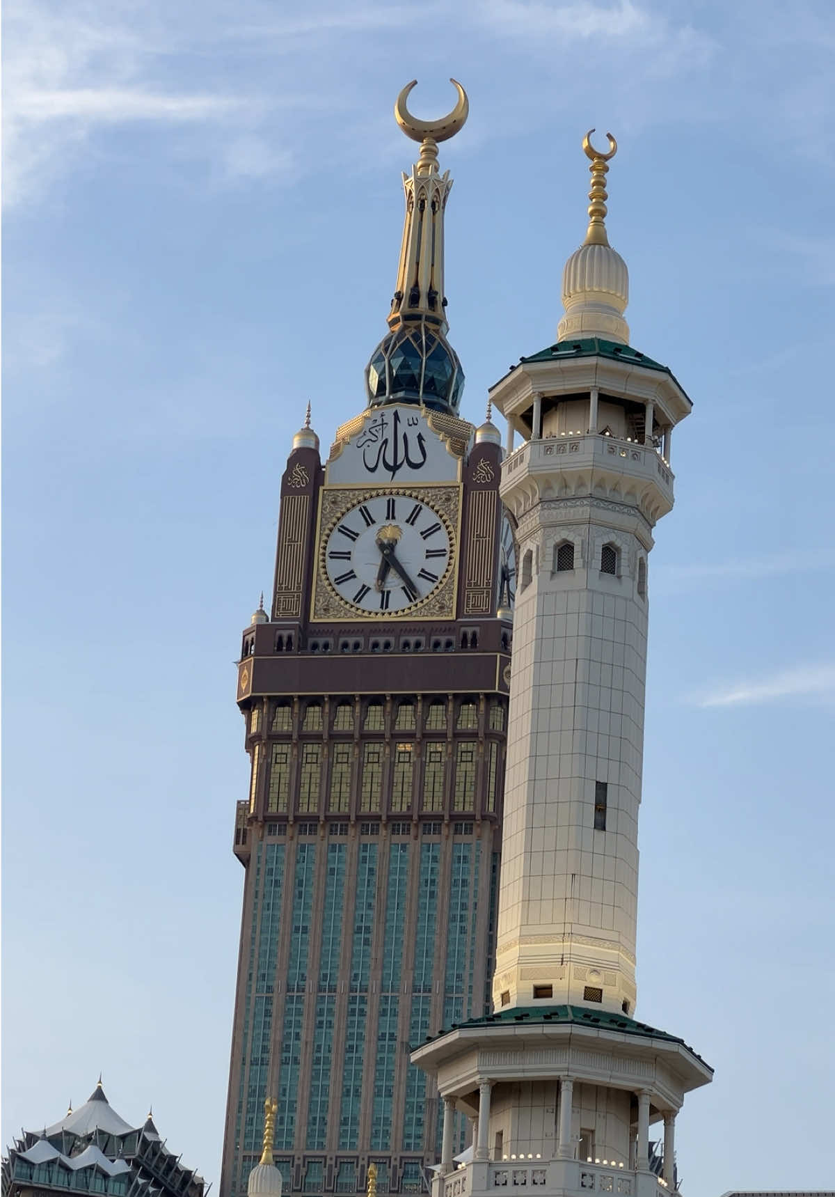 #برج_الساعة #مكه #٢٠٢٥ #todaywether💫⛈️🌩️ #haram_view_from_clock_tower  @مکّہ المکرمہ The Green Dome is in Medina, not Makkah, and its history involves a progression of domes and colors, with the current green paint applied in 1837 by Ottoman Sultan Abdul Hamid II. The color green has symbolic significance in Islam, representing paradise, and it became the traditional color of Islam only after the dome was painted green in the mid-19th century.  History of the Green Dome Early Structure: The first wooden dome was built in 1279 CE (678 AH) over the tomb of Prophet Muhammad (PBUH).  Repairs and Different Colors: The dome was rebuilt and repainted several times in the following centuries, including a period in the late 15th century when it was painted with various colors like blue and silver.  First Green Coloration: The dome was first painted green in 1837 CE by Ottoman Sultan Abd al-Hamid II.  Modern Era: The green color has been renewed as needed, and the Green Dome now remains as a distinct feature over the Prophet's tomb and the tombs of the first two caliphs, Abu Bakr and Umar.  Symbolic Significance of Green Paradise: Green is often associated with the Paradise described in the Qur'an.  Tranquility: The color is linked to peace and tranquility and is sometimes considered the Prophet's favorite color.  Nature: The color green also evokes images of nature and vegetation, further enhancing its peaceful connotation.  The Misconception of Makkah Makkah vs. Medina: The Green Dome is a significant landmark in Medina, the city of the Prophet's mosque, and not in Makkah, the city of the Kaaba.  Tradition of Green: The tradition of green becoming the signature color of Islam is less than 200 years old and began with the painting of the Green Dome. 