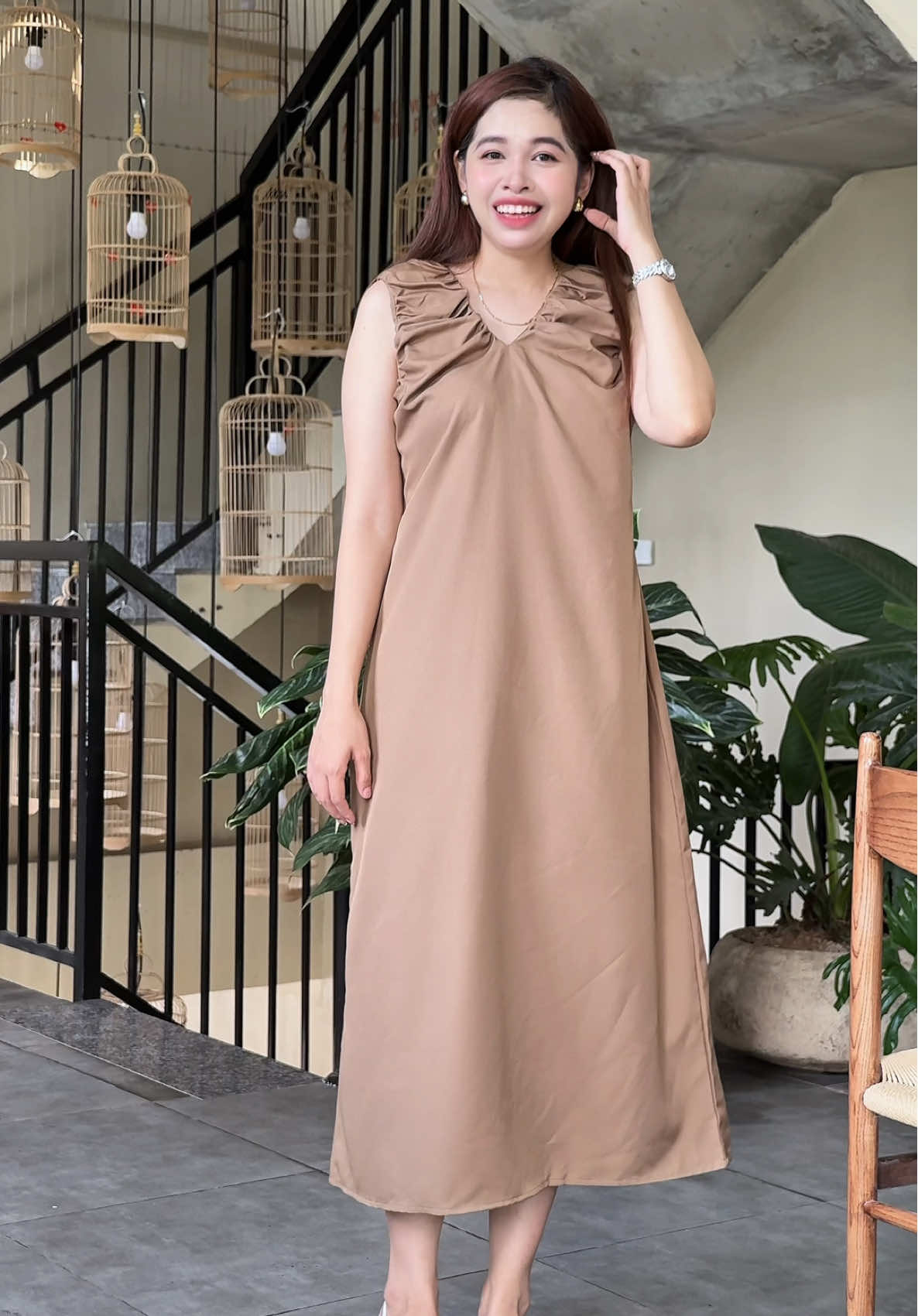 Đầm suông kiểu nhún vai thời trang #hangdongian #damsuongdai #damsuongnhunvai #damsuongdaibasic 