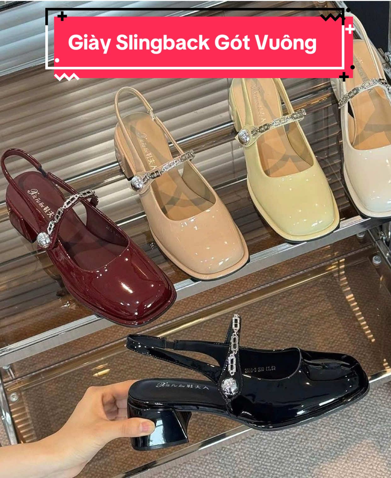 Giày Slingback Gót Vuông 5cm QCCC #hanghieusale #giaydepquangchaucaocap #reviewgiaycaogot #giaycaogotnu #giayslingback 
