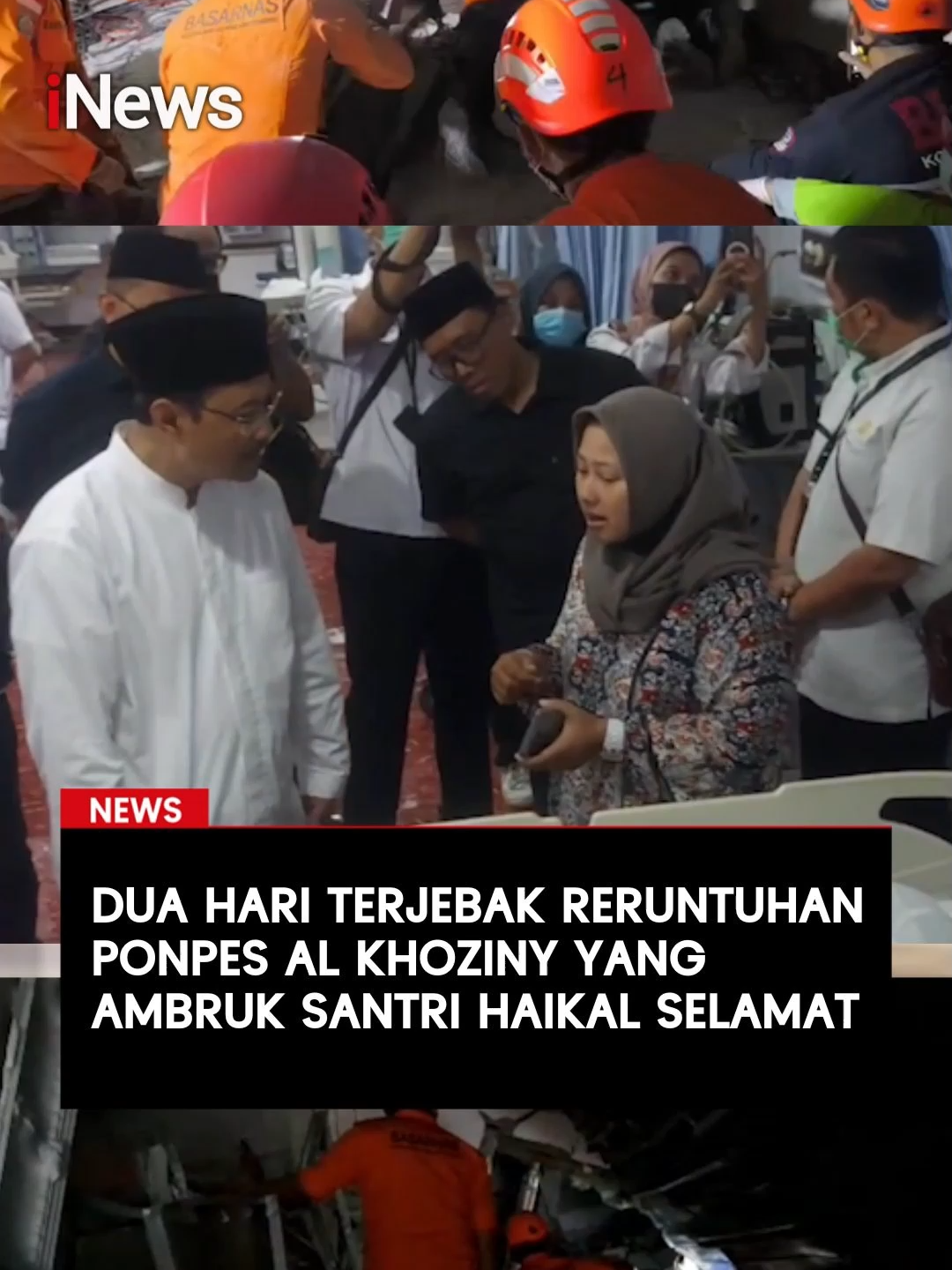 Setelah dua hari terjebak di bawah reruntuhan musala tiga lantai Ponpes Al Khoziny, Buduran, Sidoarjo, santri bernama Haikal akhirnya berhasil dievakuasi dalam kondisi selamat pada Rabu (1/10/2025). Haikal sempat viral karena videonya beredar di media sosial, memperlihatkan dirinya masih bisa berkomunikasi dengan petugas SAR meski terhimpit puing bangunan. Menteri Sosial Saifullah Yusuf turut menjenguk Haikal di rumah sakit dan memuji ketahanan luar biasa sang santri yang mampu bertahan lebih dari 24 jam di bawah reruntuhan. Baca selengkapnya di sini: https://www.inews.id/news/nasional/respons-gus-ipul-setelah-menyaksikan-proses-evakuasi-korban-insiden-di-ponpes-al-khoziny-sidoarjo #SantiHaikal #PonpesAlKhoziny #ViralSidoarjo #PonpesAmbruk #SAR #Santri #MensosSaifullahYusuf