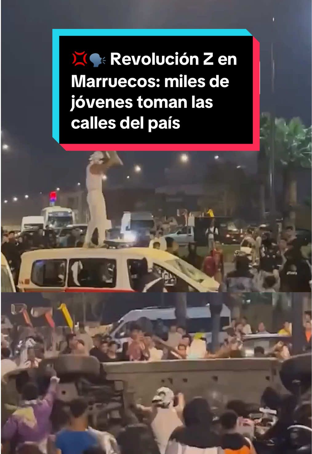 🗣️“No queremos el Mundial; queremos hospitales” 👉 Los jóvenes marroquíes han vuelto a salir a la calle para exigir mejoras en la sanidad y en la educación pública. Marruecos vive un est4llid0 de prot33stas impulsadas por los jóvenes bajo el lema GenZ212, en referencia a la Generación Z y al prefijo del país magrebí. Comenzaron durante el pasado fin de semana y se han ido extendiendo por las diferentes regiones del país, en algunas zonas con gr4v3s altercados. #marruecos #mohamedvi #genz #jovenes