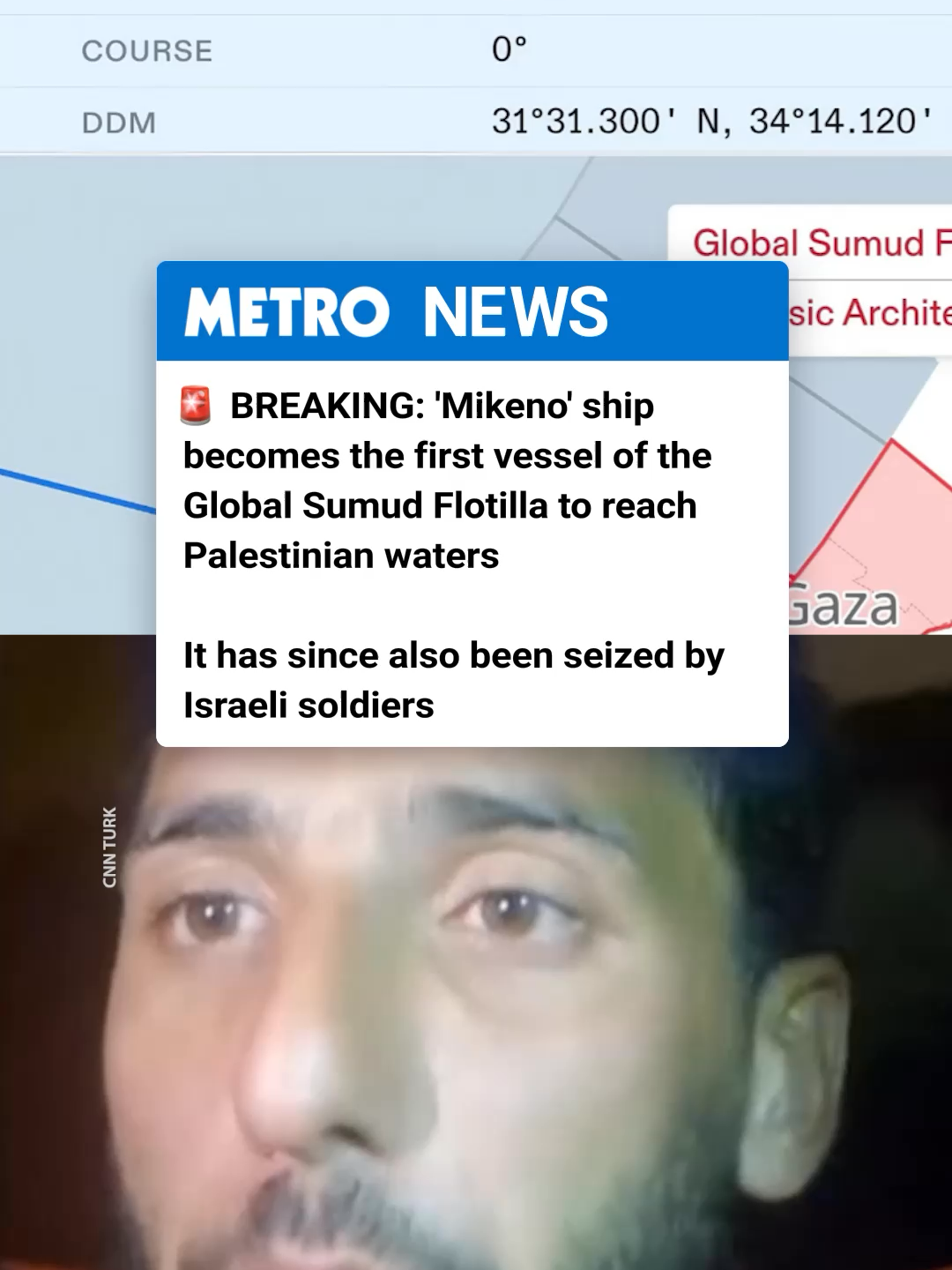 The Mikeno ship was reported to have breached the Israeli blockade and entered Gaza's territorial waters on Thursday. It has seen also been captured by Israeli soldiers, at least thirty vessels have been seized so far. Ramazan Tunç, a representative of the Global Sumud Flotilla, speaking live on CNN TÜRK, said, 'We can announce to the world that the blockade has been broken.' #gazaglobalsumudflitilla #breakingnews #mikeno