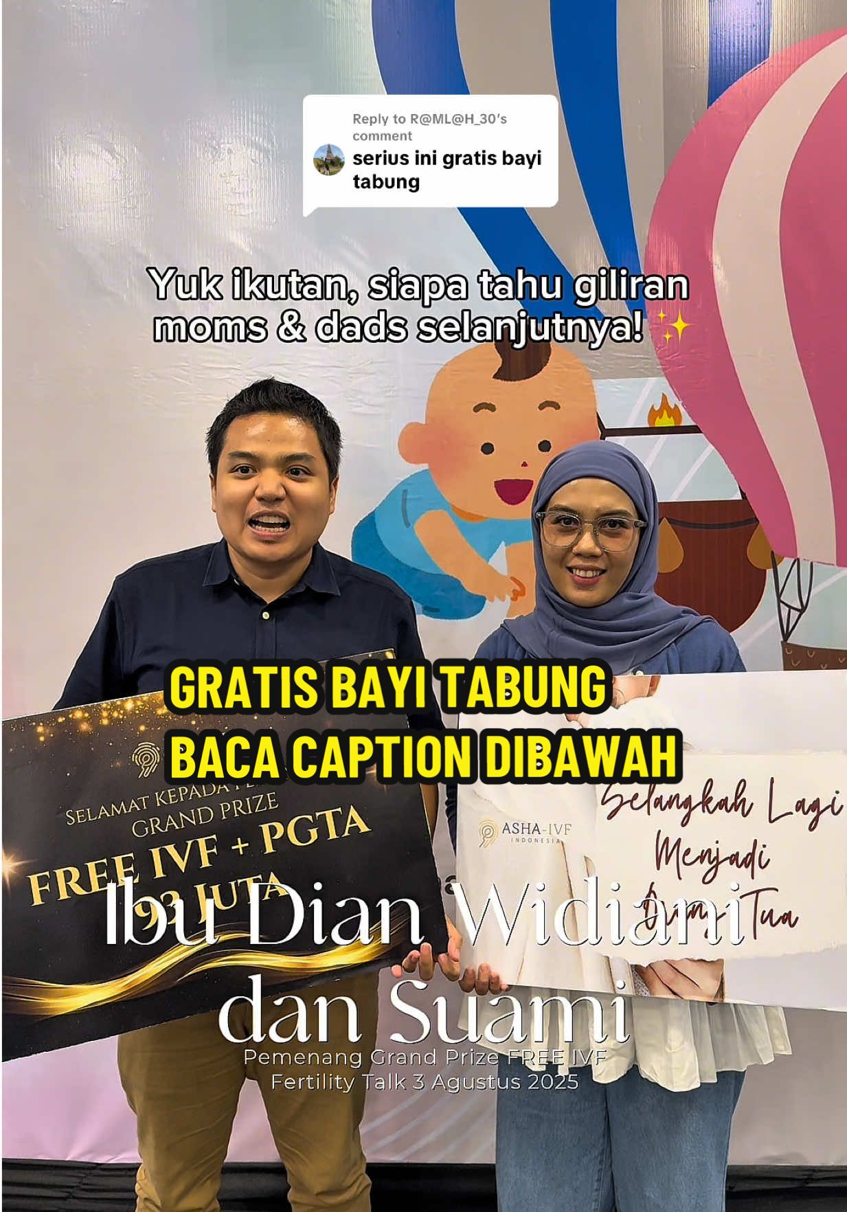Replying to @R@ML@H_30  🚨MASIH SEPUTAR BAYI TABUNG GRATIS DARI @ASHA IVF INDONESIA 🚨 Masih banyak banget yang gak tau gimana caranya nih, sini mimin kasih tau:  ✨ moms and dads bisa scan QR di video  ✨ bisa juga klik link agendakota.id/seminar5oktober ✨ atau Moms and dads bisa langsung juga hubungi nomor WA 08113517101 atau dm ASHA IVF INDONESIA Catat tanggal dan lokasinya! 📅 5 Oktober 2025 🕘 09.00 WIB - selesai 📍 Wyndham Hotel Surabaya Yuk ikutan, siapa tahu giliran moms & dads selanjutnya! ✨ #masukberanda #bayitabung #freeivf #fyp #ivf 