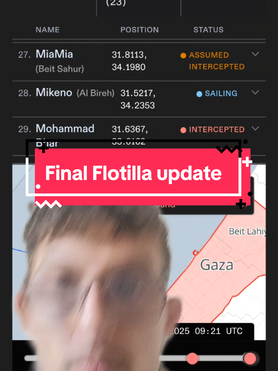 The final update on the freedom flotilla as the last 3 ships are all intercepted with the Mikeno getting less than 20km from the coast of Gaza #freepalestine #gretathunberg #freedomflotilla #gaza #flotilla 