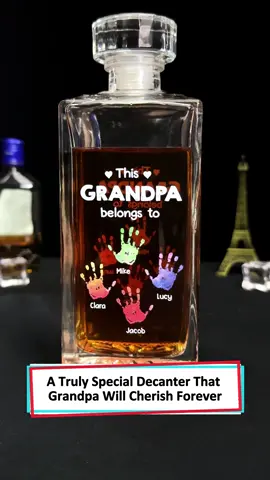 This Grandpa belongs to a custom engraved whiskey bottle. Add his characteristics and name to hold his favorite drink 🥃❤️#wanderprints#personalized#gifts #giftforgrandpa#grandpasgift