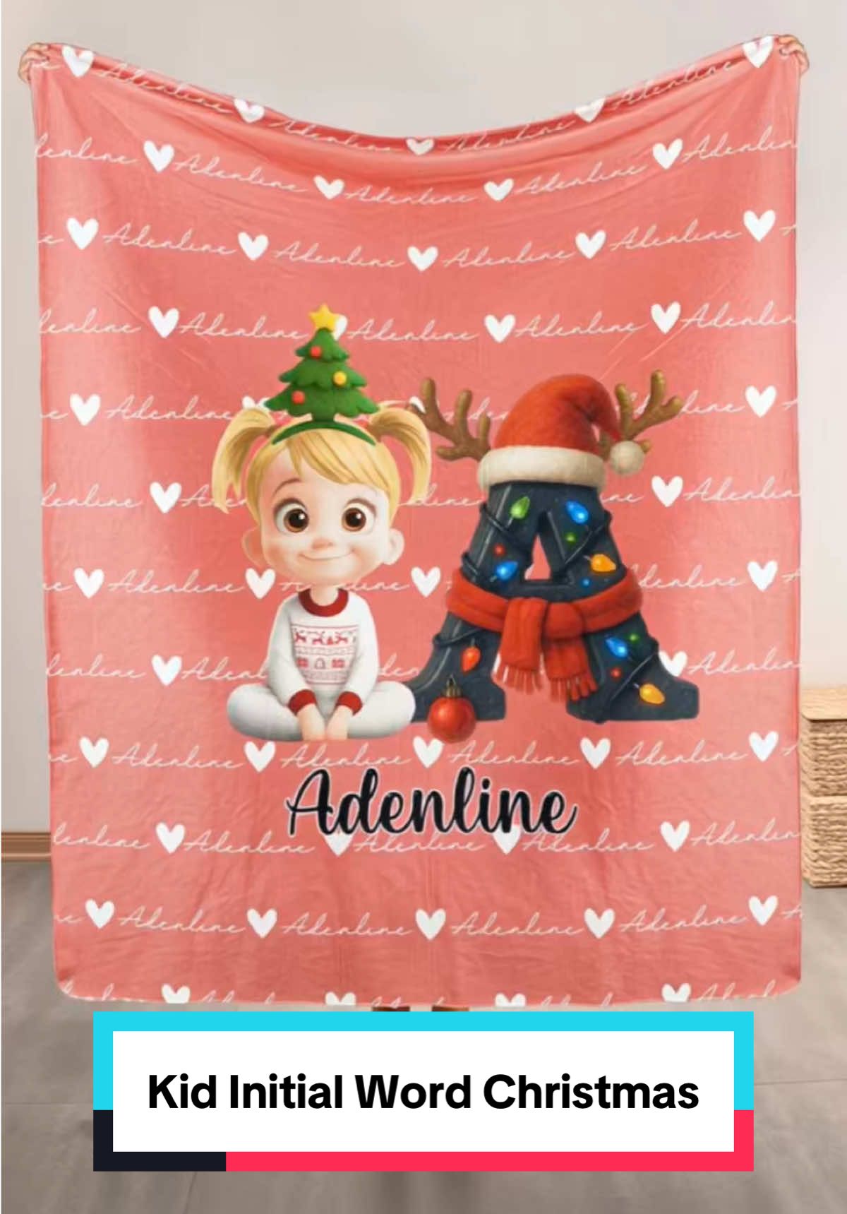 See her face light up when she finds herself next to her own initial Christmas tree! ✨👧🎄 #macorner #personalizedblanket #daughter #christmasgift #giftforkids