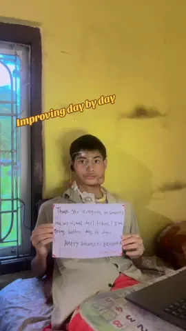 Shantanu's health is improving day by day. Today, I had the opportunity to go to his house and inquire about his health. He expressed thanks to all well-wishers for their good wishes for his recovery. Furthermore, he conveyed Dashain greetings to everyone through a placard. #getwellsoon #happydashainwish #genz #discharge #improving 