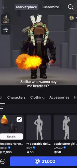 Only got two robux… #broke #headlesshorseman #fyp #viral #please 