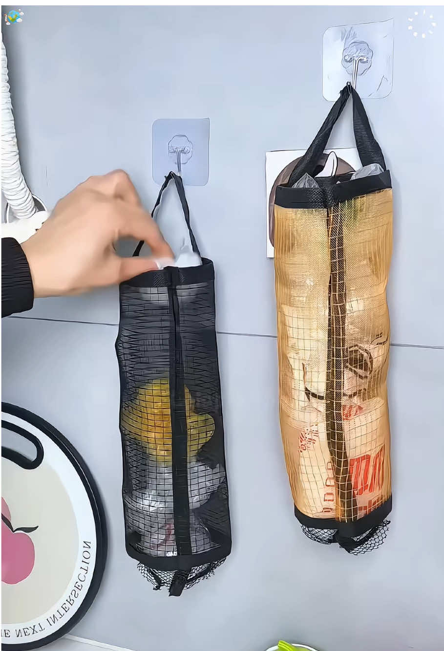 Túi đựng bao nilong tái sử dụng, túi ống treo tường nhà bếp #tuidungbaonilong #tuiongtreotuong #tuitreotuong #dogiadungtienich #xuhướng 