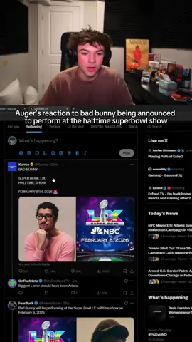 Auger's Reaction To The Bad Bunny Super Bowl Annoucement #auger96 #badbunny #reaction #fyp 