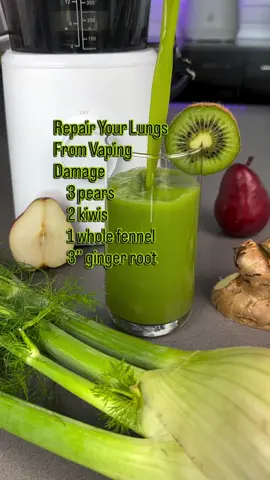 Clear lungs, melt mucus and boost immunity with this soothing combo: pear, kiwi, fennel, and ginger!  Breathe Easy Juice  3 pears 2 kiwis 1 whole bulb of fennel 3” ginger root And if you’re still smoking or vaping….you already know what you need to do ==>🛑 Stay Juicy!!! #lunghealth #juicingforhealth #stayjuicy