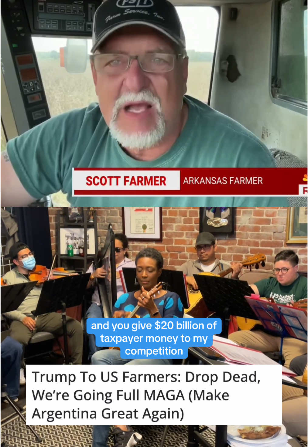 Soybean farmers who voted for Trump are upset he offered Argentina a $20 billion bailout as Trump’s tarrifs on China are hitting them hardest #leopards en Español featuring @Mariachi Arcoiris 