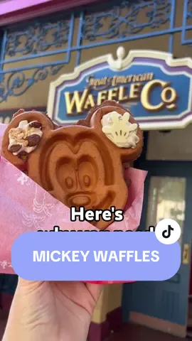 MICKEY WAFFLES! 🧇✨🧇✨ In Tokyo Disneyland there’s always a rope drop rush to the Great American Waffle Company every morning! 🏃🏼‍♀️🏃🏃‍♂️ While this spot used to have lots of variety, now they only have one kind of waffles! This was the Chestnut and Maple 🍁 flavor! 🍦🧇 #mickeywaffles #tokyodisney #disneyfood #disneyfoodie #disneyadult 