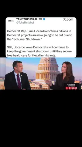 Democrat Rep. Sam Liccardo confirms billions in Democrat projects are now going to be cut due to the “Schumer Shutdown.” Still, Liccardo vows Democrats will continue to keep the government shutdown until they secure free healthcare for illegal immigrants.