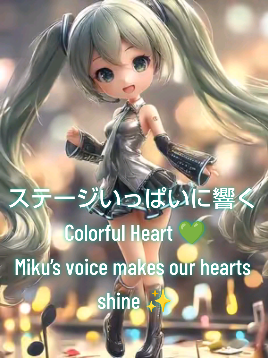 ステージいっぱいに響く Colorful Heart 💚 Miku’s voice makes our hearts shine ✨ ちびサイズの初音ミクドールがステージで熱唱🎤 小さなライブからあふれる、Vocaloidの輝く魔法🌟 A chibi Hatsune Miku doll singing live on stage 🎤  Vocaloid magic in a tiny concert that shines bright! 🌟 #cocotteworld #ちびキャラドール #chibi #初音ミク  #wallpaper