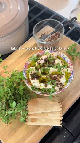 the best breakfast/dinner/snack plate  labne, our crunchy olive salt, oregano, olive oil🫒🤌🏼 #FoodTok #labneh #olives #oliveoil #plates 