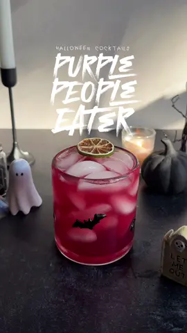 PURPLE PEOPLE EATER 😈 INGREDIENTS 2 oz tequila 1/2 oz triple sec 1/2 oz lime juice  1 1/2 oz grape juice  #halloweencocktails #halloweendrinks #halloweenrecipes 