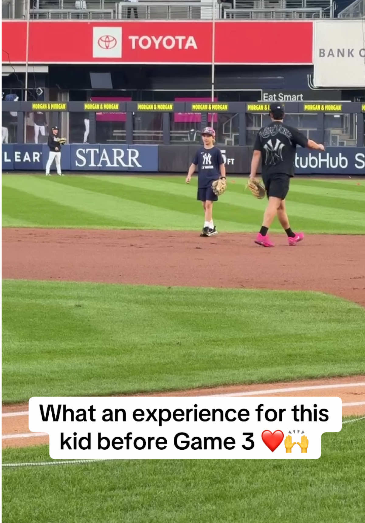 He got fielding lessons from Yankee players and got to throw to Paul Goldschmidt just hours before Game 3 of Red Sox-Yankees 👏 #kid #awesome #MLB #baseball 