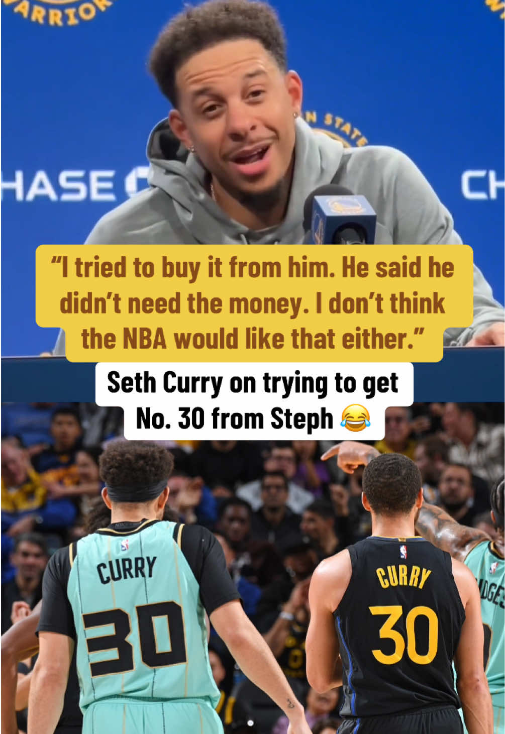Seth tried to get No. 30 from Steph 🤣 (via 957thegame/X) #NBA #steph #stephcurry #warriors #basketball 