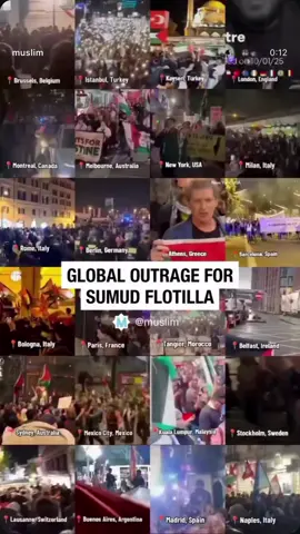 Global outrage for the Sumud Flotilla with rallies, marches and protests taking place across the world 🌎. #globalsumudflotilla #freepalestinegaza #endgenocide #ceasefirenow #breaktheseige 🇵🇸🍉♥️🦾•