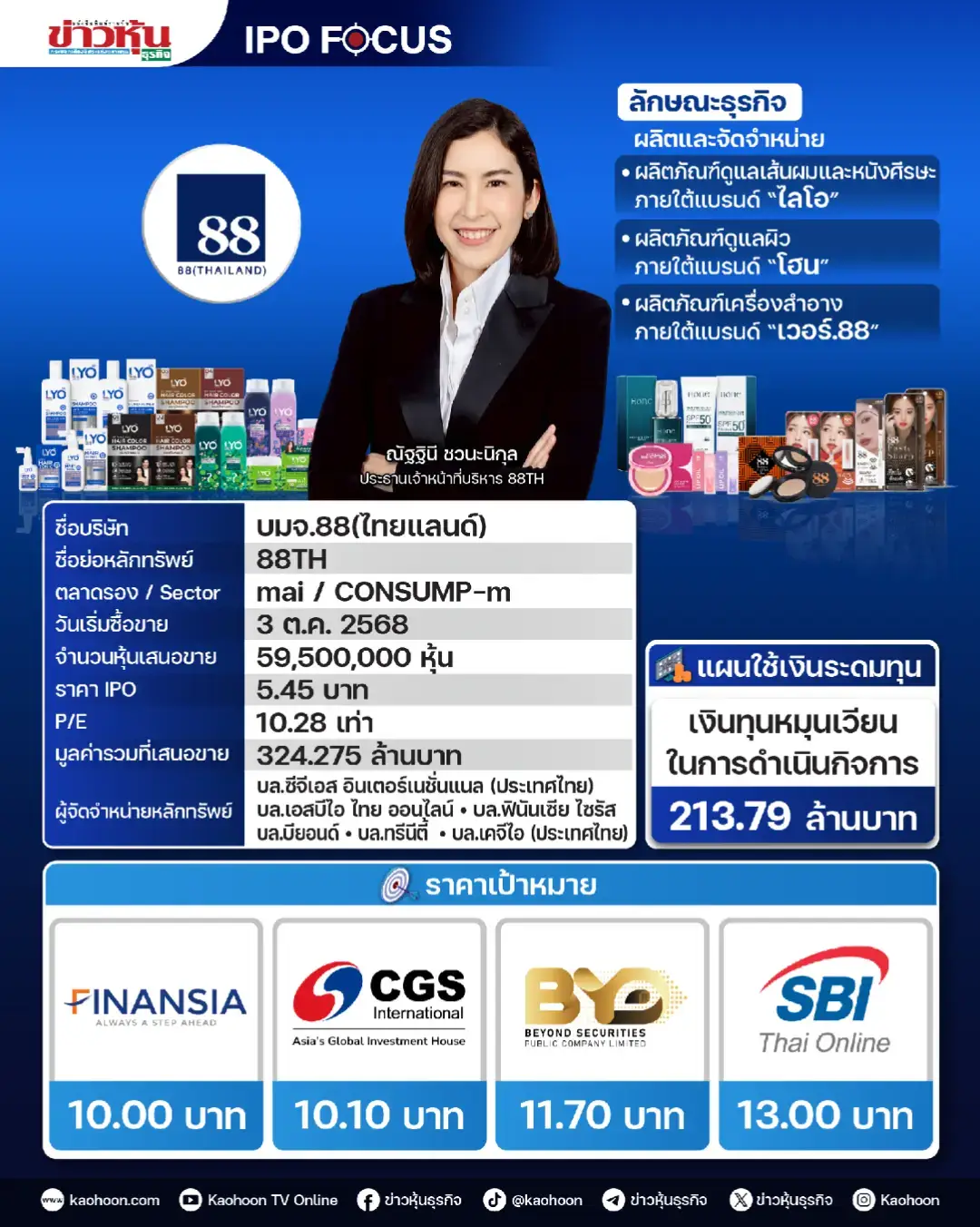 88TH เข้าเทรดวันนี้ โบรกฯ ชูจุดเด่นแบรนด์ “ไลโอ” ให้ราคาเป้าสูงสุด 13 บาท   #ข่าวหุ้น #88TH #88ไทยแลนด์ #IPO #ไลโอ 
