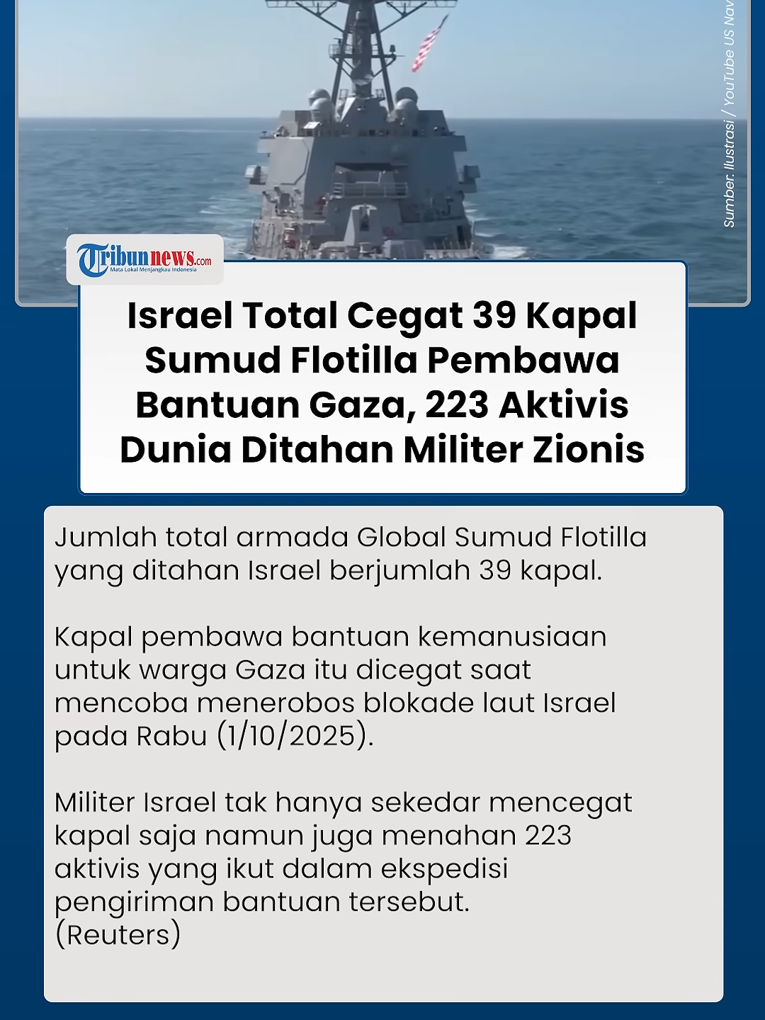 Israel Cegat 39 Kapal Global Sumud Flotilla Pembawa Bantuan Gaza, 223 Aktivis Dunia Ditahan Zionis #israel #gaza #bantuangaza #kapalglobalsumud #beritataerkini