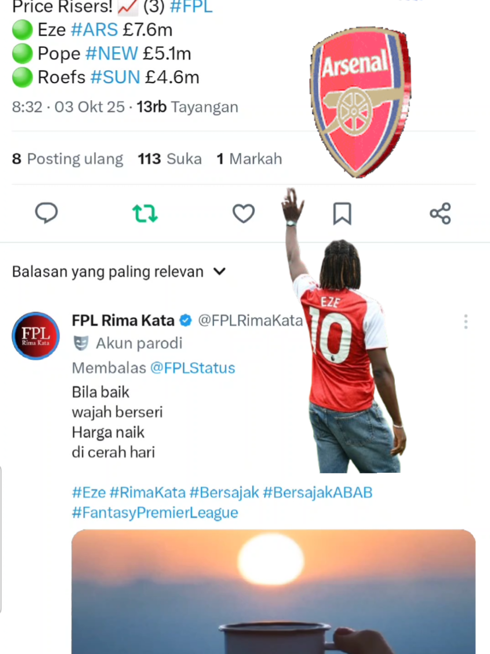 ........ Bila baik wajah berseri Harga naik  di cerah hari @FPL Bersajak 🌐  #Eze #RimaKata #Bersajak #FantasyPremierLeague #FPLIndonesia 