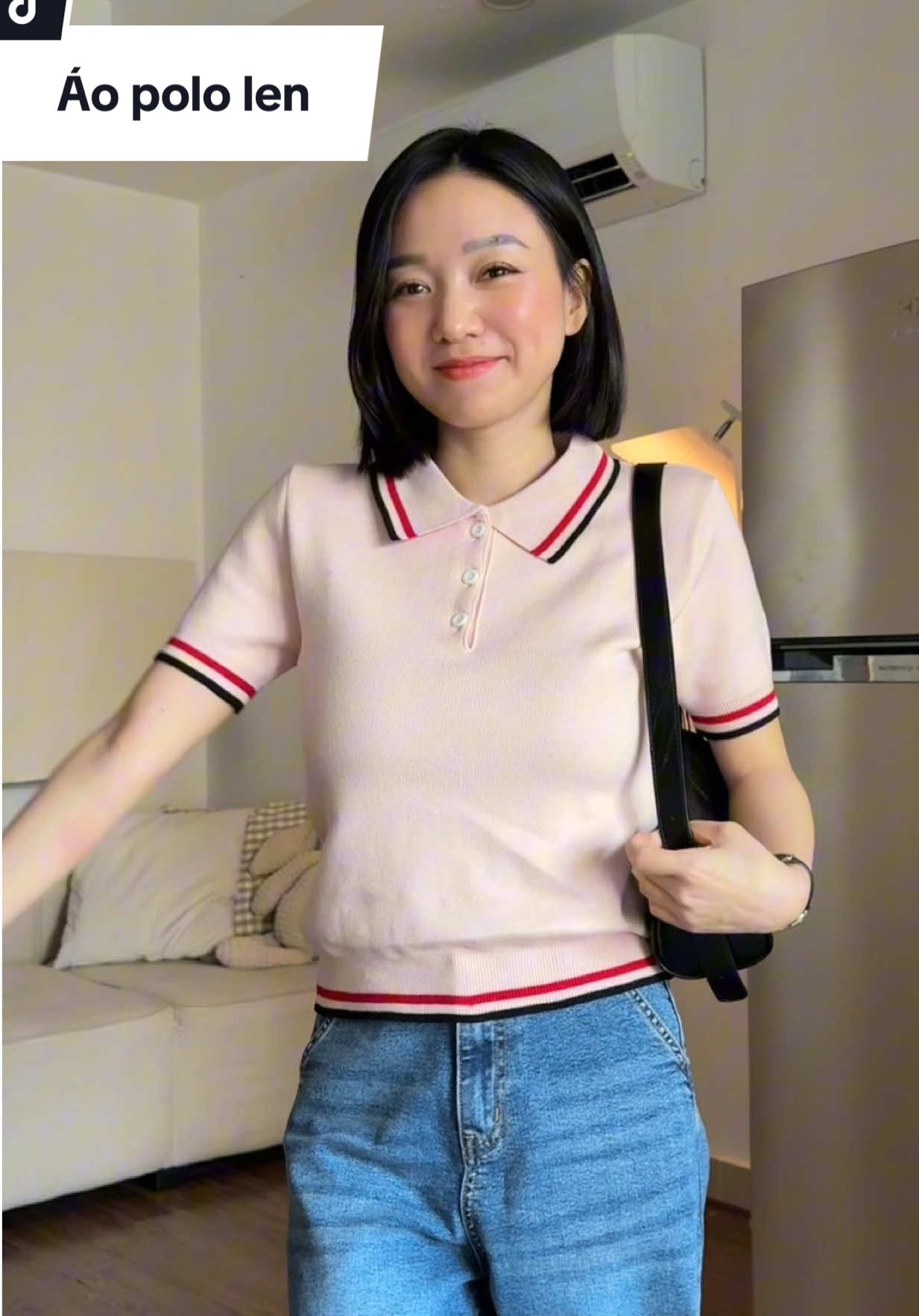 Mẫu áo polo chất len đanh phối kẻ trông cực kì sang #meemson #thoitrangnu #aopolonu #aopololennu #aonuxinh 