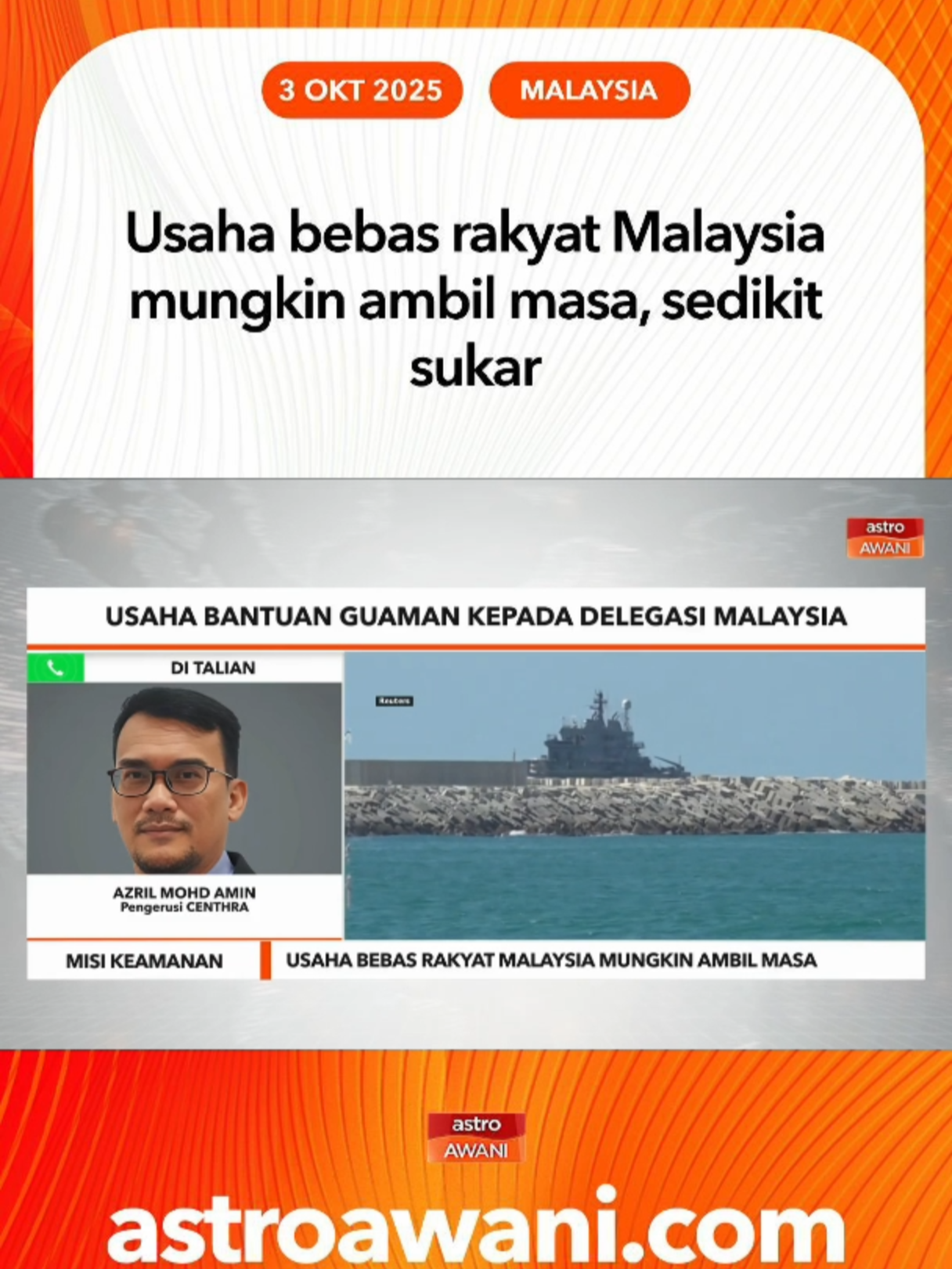 Proses pembebasan rakyat Malaysia yang ditahan Israel selepas menyertai misi kemanusiaan ke Gaza dijangka mengambil masa lebih lama berikutan jumlah peserta yang ramai. #AWANInews