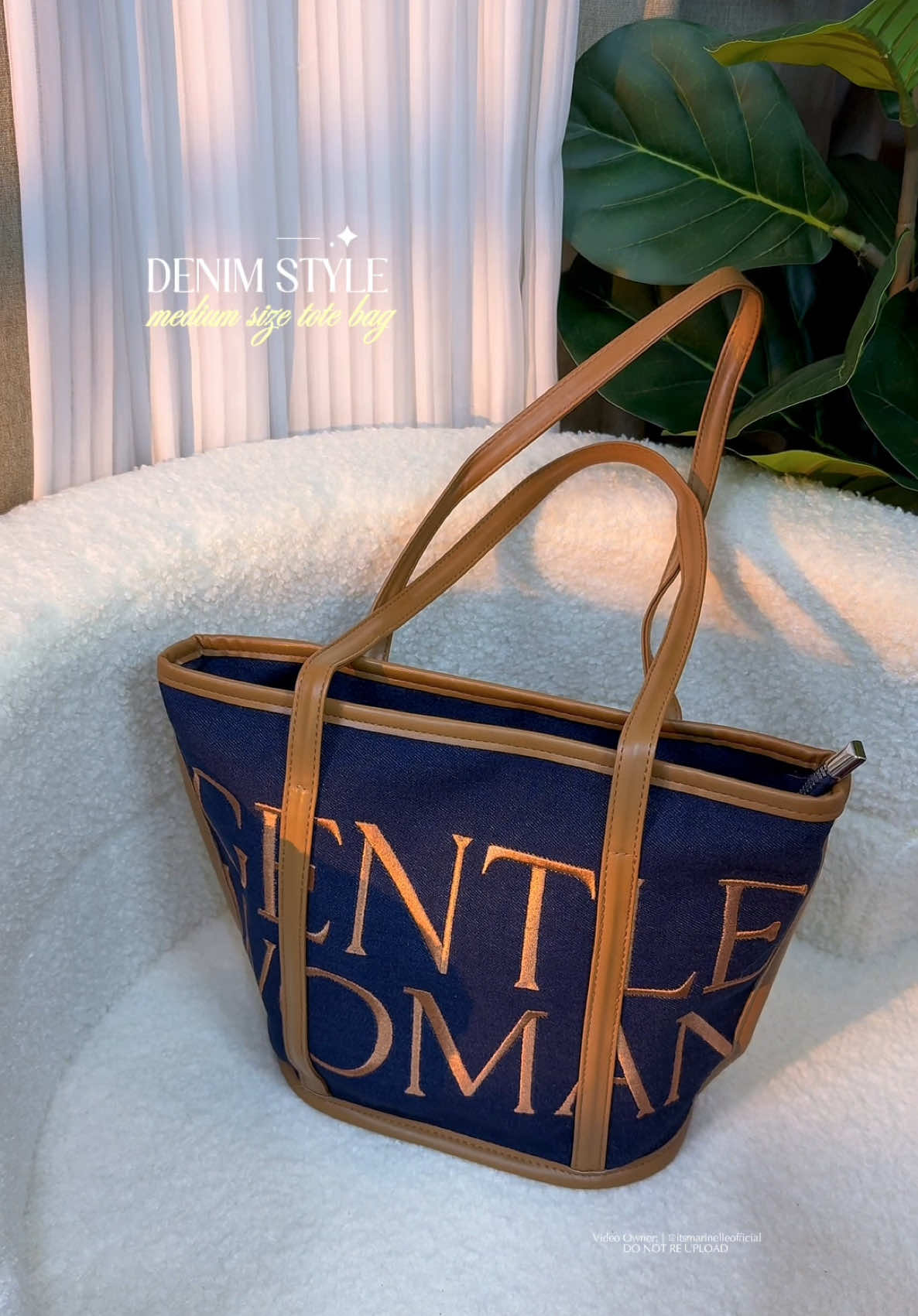 A classy medium size denim style  tote bag. Perfect for office or school. ── .✦ #totebag #bag #shoulderbag #ladiesbag 