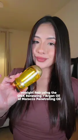 Silky straight hair using @OGX Beauty #ogx #ogxhairoilhacks #beautycontentcreator #sandiegocontentcreator 