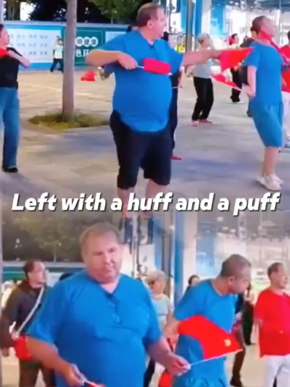 A foreign bro was called away by his wife while square dancing in China.