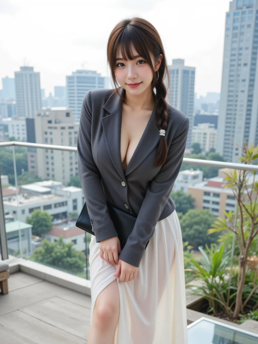 青空の下、ガラスの床に立つ…
 
 昼下がりの屋上庭園…
 硝子張りの床の下に広がる都市は、陽射しに照らされて無数の建物が白く輝く…
 髪が風に揺れ、銀のイヤーカフが陽光を反射する…
 
 詩織
