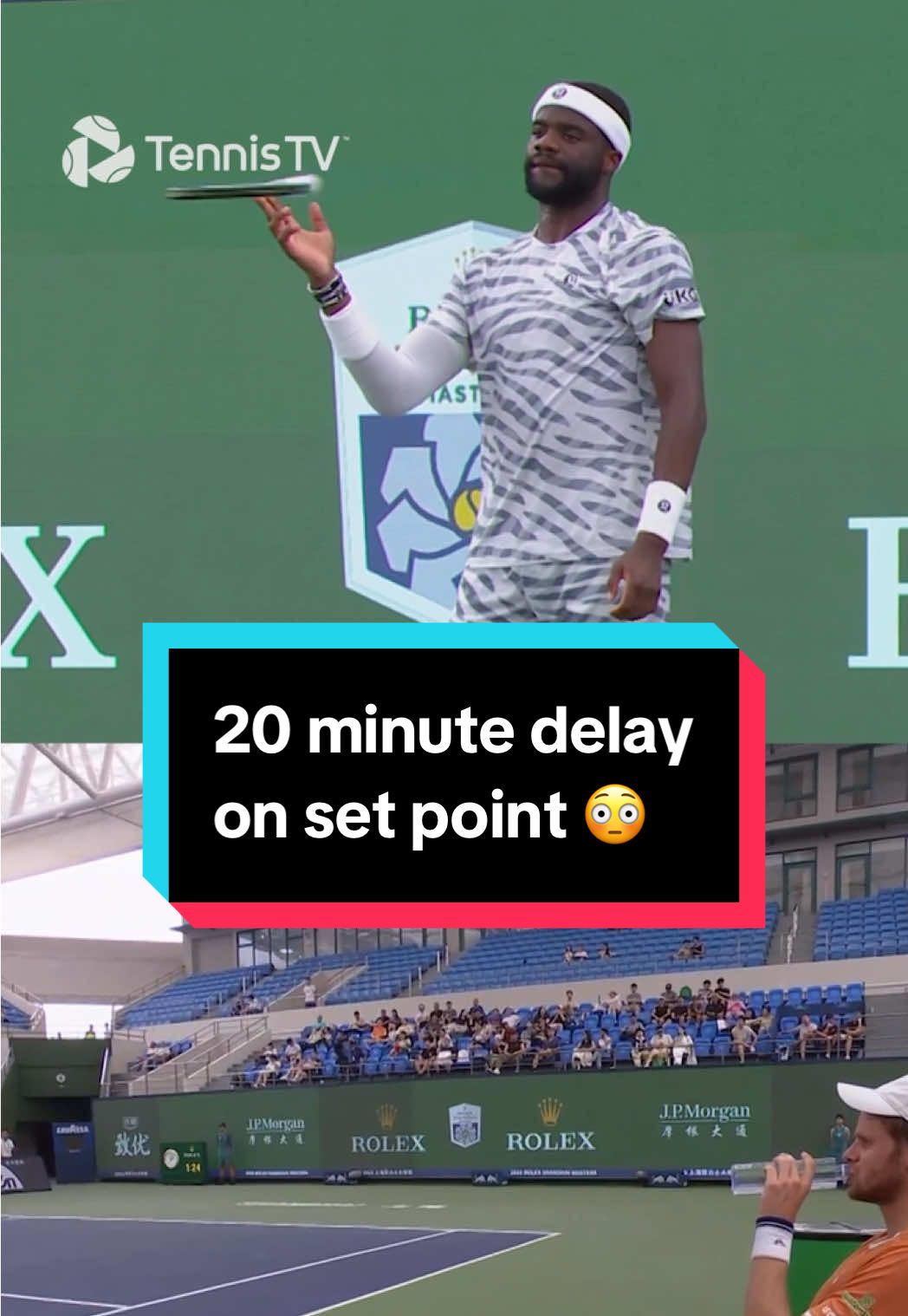 The worst time for a 20 minute delay to kick in 😳 #tennis #tennistv #atptour #tiafoe #hanfmann 