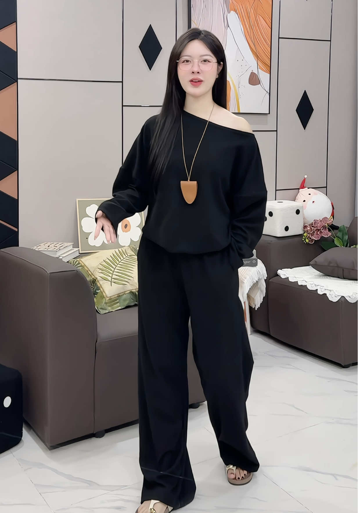 Set áo lệch vai phối quần chất nỉ lông thỏ mặc xinh 💕 #setaoquan #setdoxinh #viral 